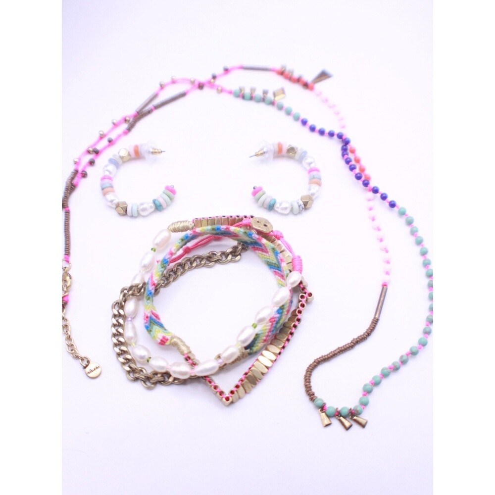 Stella And Dot Reina Pearl Rainbow Necklace Wrap Bracelet Earring Set